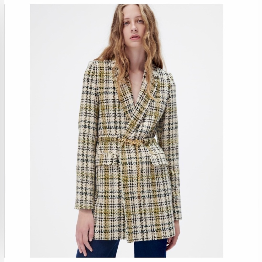 GOLD BELT TEXTURED COAT - ECRU/YELLOW
